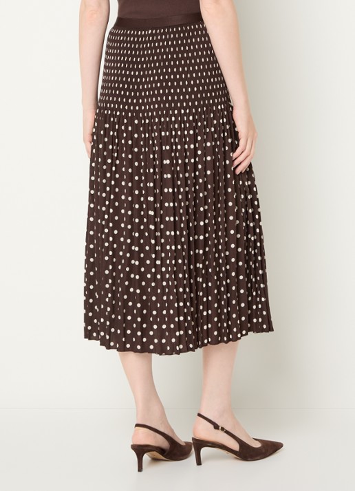OPUS Ribane midi rok met stippenprint - achterkant donkerbruin