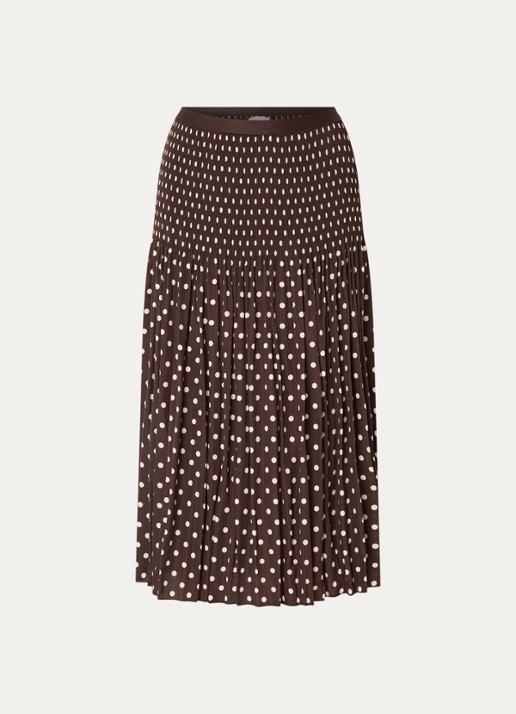 OPUS Ribane midi rok met stippenprint - voorkant 3 donkerbruin