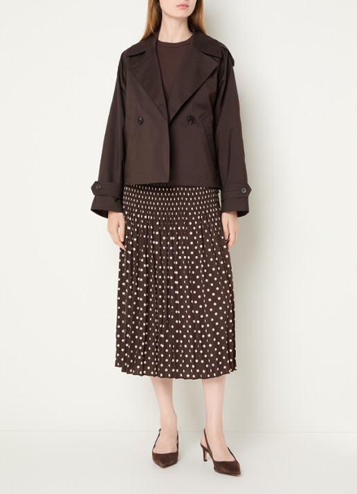 OPUS Ribane midi rok met stippenprint - voorkant 4 donkerbruin