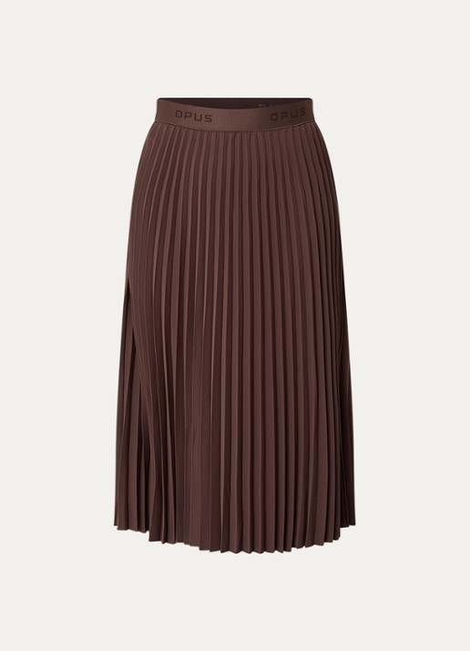 OPUS Ronti midi rok met plissé  - voorkant 3 donkerbruin