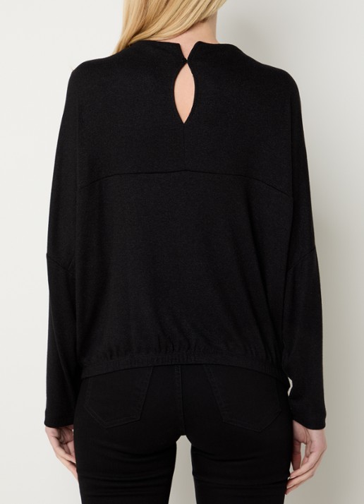 OPUS Sachto top van jersey met lurex en vleermuismouw - achterkant zwart