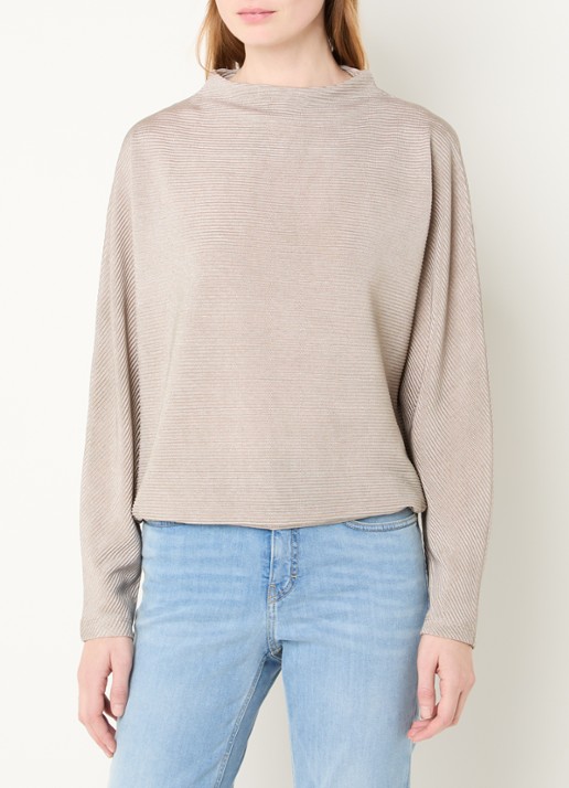 OPUS Saglanz top met ribstructuur - detail 4 taupe