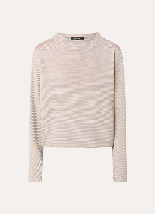 OPUS Saglanz top met ribstructuur - voorkant 2 taupe