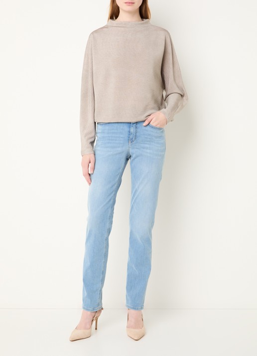 OPUS Saglanz top met ribstructuur - voorkant 3 taupe