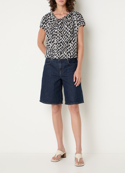 OPUS Sapaya top met print en watervalhals - voorkant 3 zwart