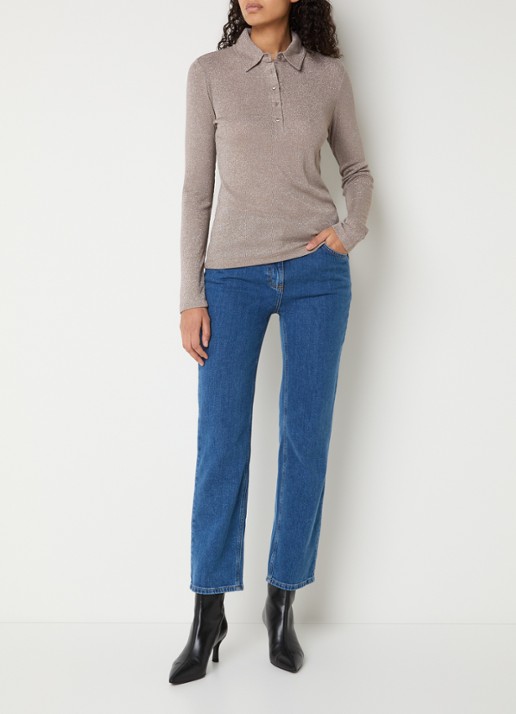 OPUS Sapippa fijngebreide top met lurex - voorkant 4 zand