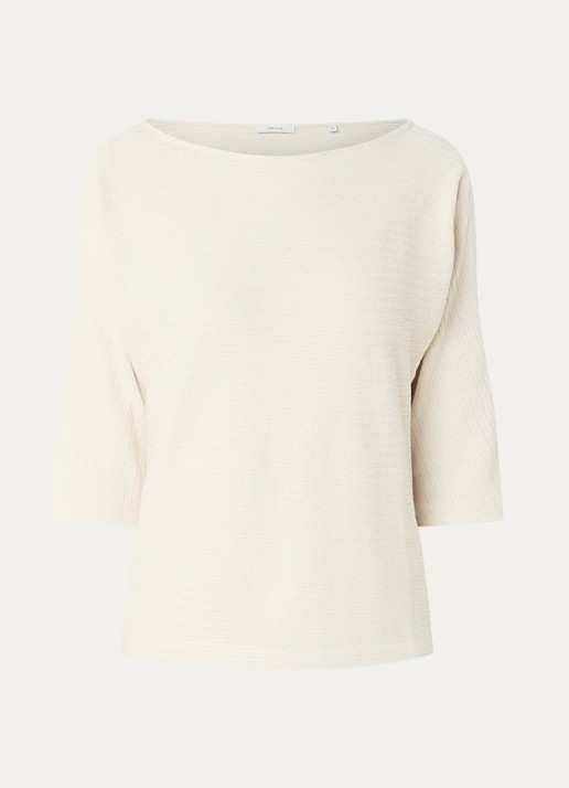 OPUS Serifos fijngebreide top met vleermuismouw - voorkant beige