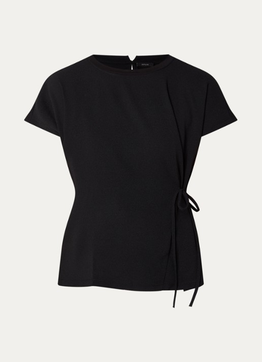 OPUS Sifem top van jersey met strikdetail - voorkant 2 zwart