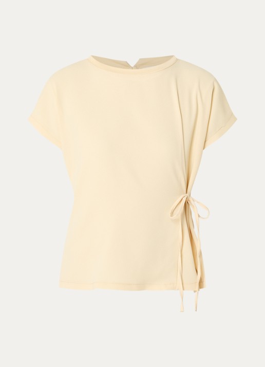 OPUS Sifem top van jersey met strikdetail - voorkant lichtgeel