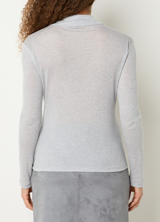 OPUS Somy trui van jersey met col en gemêleerd dessin - achterkant 4 grijsmele