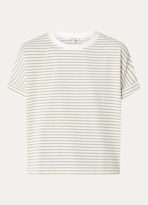 OPUS Sotel T-shirt met streepprint - voorkant 3 olijfgroen