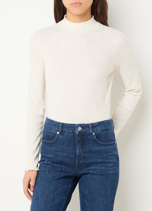 OPUS Suhanna longsleeve met stippenprint en gemêleerd dessin - detail 4 gebroken wit