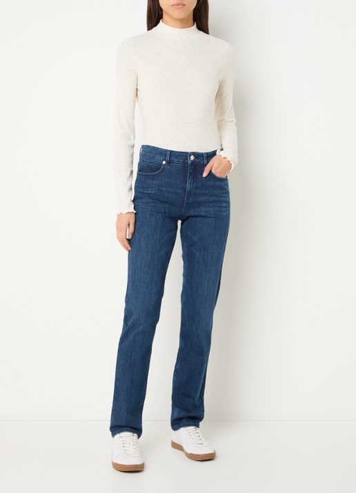 OPUS Suhanna longsleeve met stippenprint en gemêleerd dessin - voorkant 2 gebroken wit