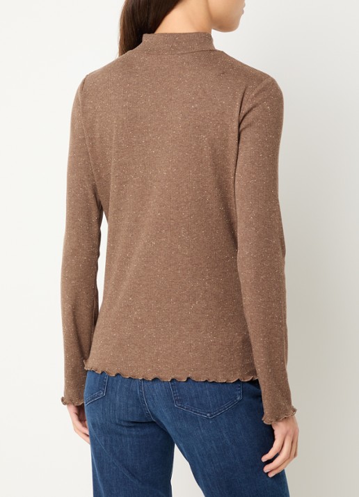 OPUS Suhanna longsleeve met stippenprint en gemêleerd dessin - achterkant 3 bruin