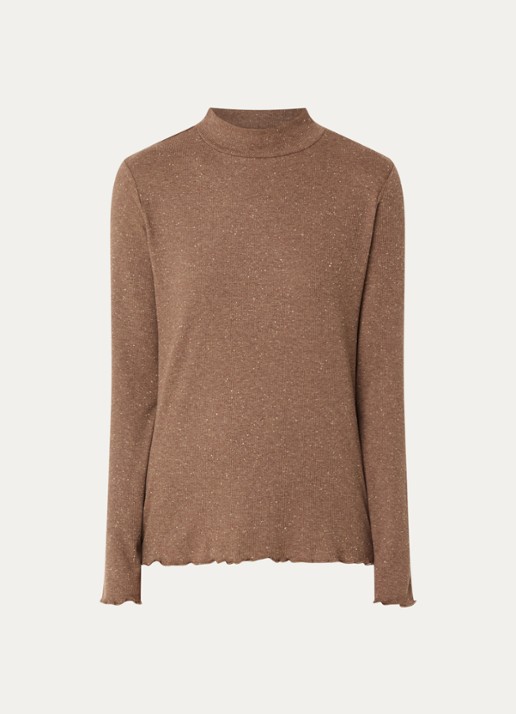 OPUS Suhanna longsleeve met stippenprint en gemêleerd dessin - voorkant bruin