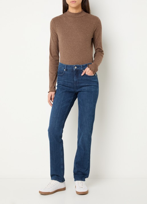 OPUS Suhanna longsleeve met stippenprint en gemêleerd dessin - voorkant 2 bruin