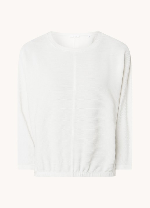 OPUS Suzzina top van jersey met ribstructuur - voorkant gebroken wit