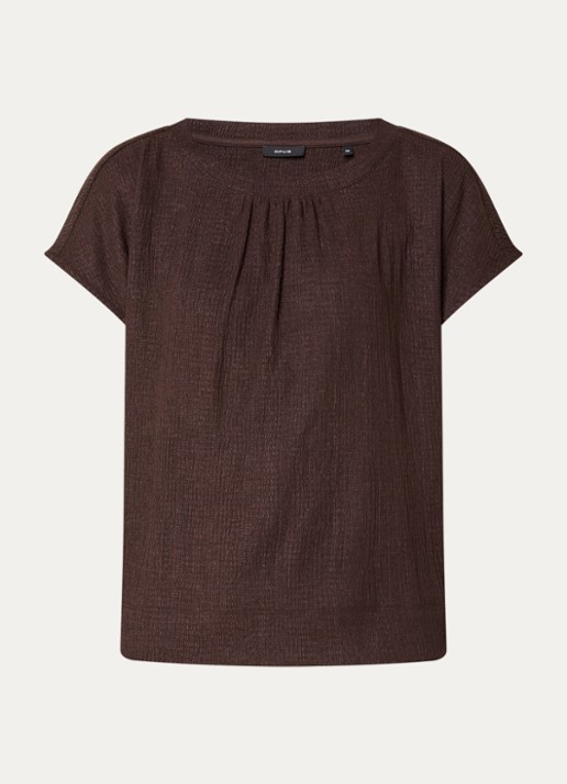 OPUS T-shirt met structuur - voorkant bruin