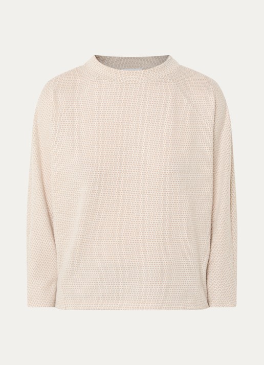 OPUS Top met opstaande kraag en print - voorkant 3 zand