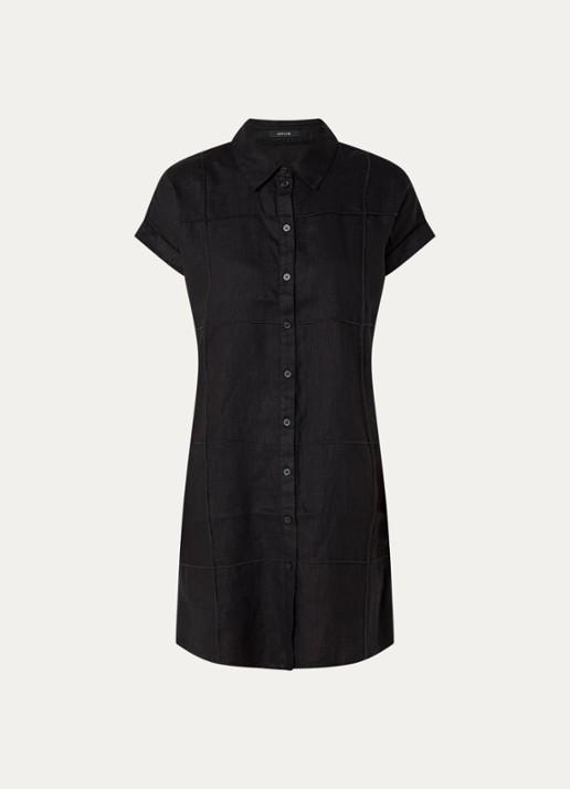 OPUS Welina mini blousejurk van linnen - voorkant 2 zwart