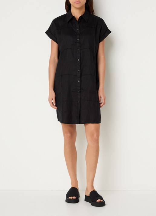 OPUS Welina mini blousejurk van linnen - voorkant 3 zwart