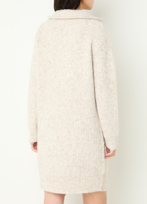 OPUS Wonelli grofgebreide mini trui-jurk in wolblend met halve rits - achterkant 2 creme