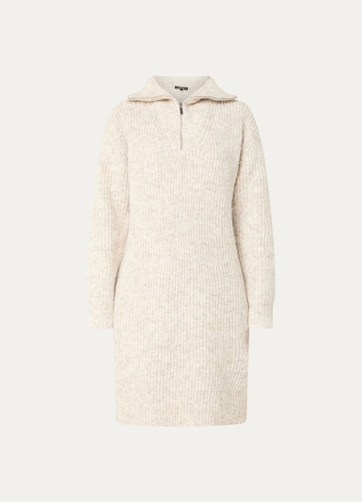 OPUS Wonelli grofgebreide mini trui-jurk in wolblend met halve rits - voorkant 3 creme