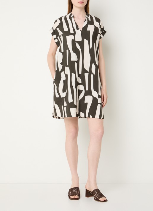 OPUS Wulana Dune mini tuniekjurk met print - voorkant 4 bronsgroen