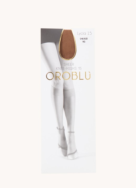 Oroblu Lycia kniekousen in 15 denier  - voorkant 2 donkerbeige