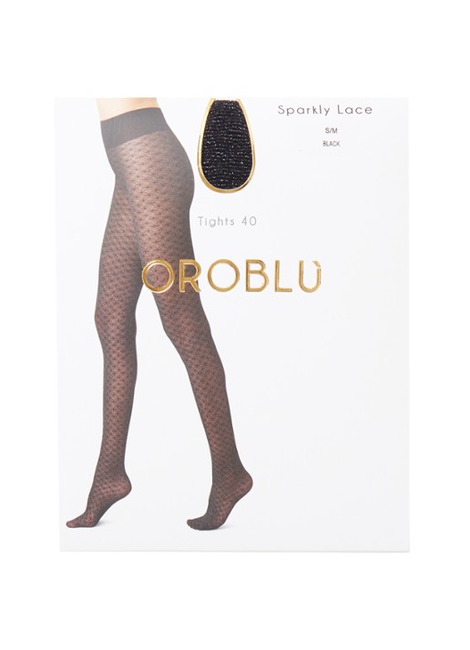 Oroblu Sparkly Lace panty in 40 denier met lurex  - voorkant zwart