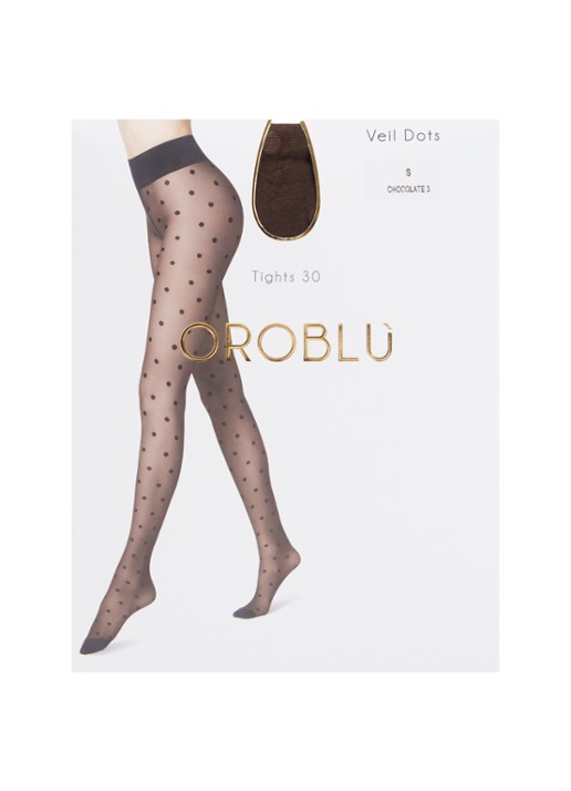 Oroblu Veil Dots panty met stippenprint in 30 denier - voorkant chocoladebruin