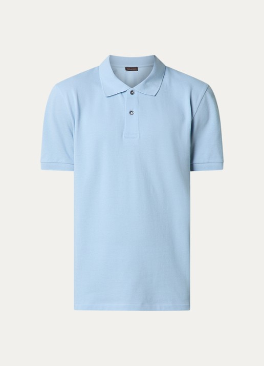 Oscar Jacobson Alex regular fit polo van piqué katoen - voorkant lichtblauw