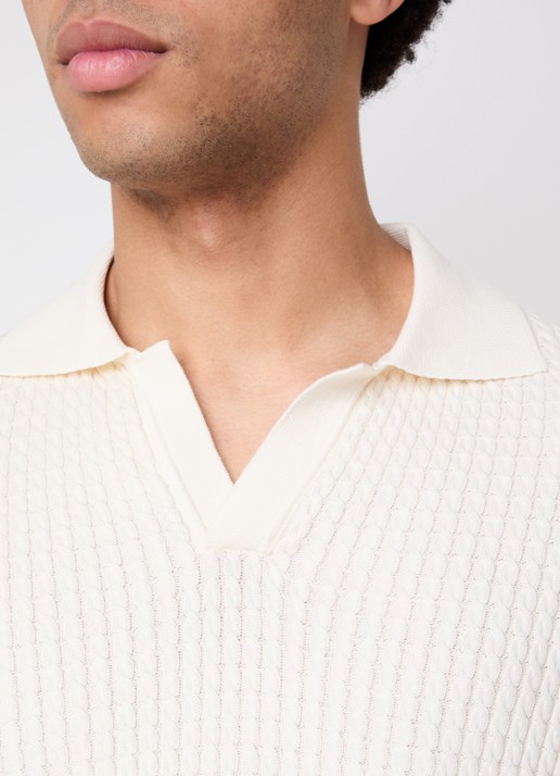 Oscar Jacobson Alf fijngebreide polo met structuur - detail 2 creme