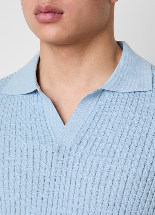 Oscar Jacobson Alf fijngebreide polo met structuur - detail 3 blauwgrijs