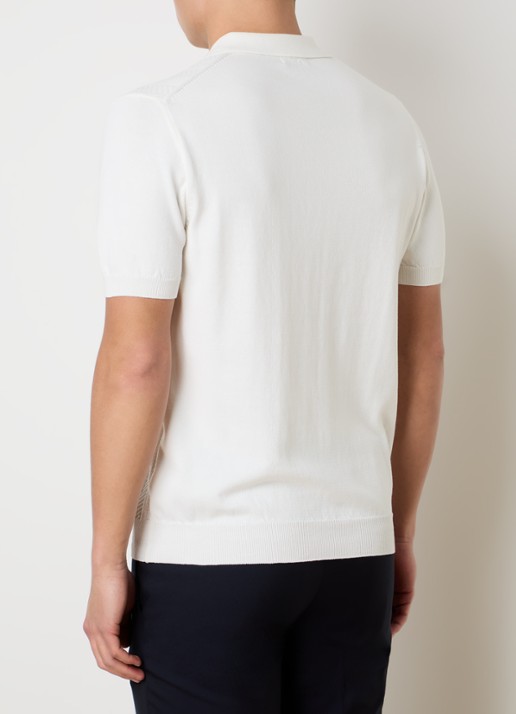 Oscar Jacobson Barto regular fit polo met ingebreid patroon - achterkant 3 gebroken wit