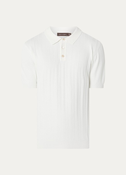 Oscar Jacobson Barto regular fit polo met ingebreid patroon - voorkant 4 gebroken wit