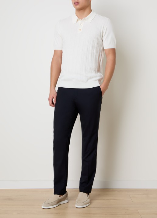 Oscar Jacobson Barto regular fit polo met ingebreid patroon - voorkant 5 gebroken wit