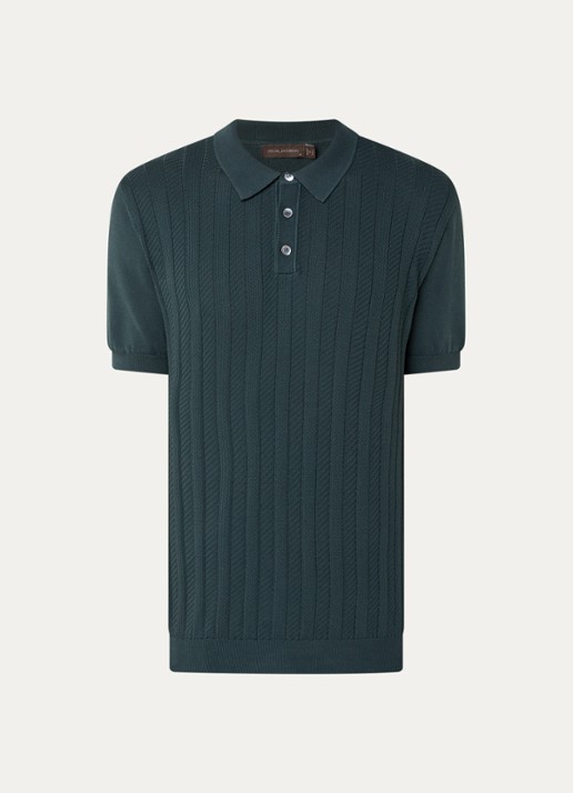 Oscar Jacobson Barto regular fit polo met ingebreid patroon - voorkant groen