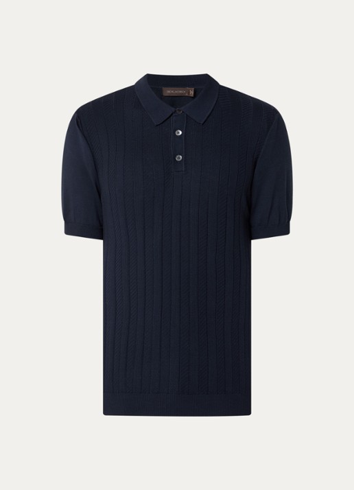 Oscar Jacobson Barto regular fit polo met ingebreid patroon - voorkant donkerblauw