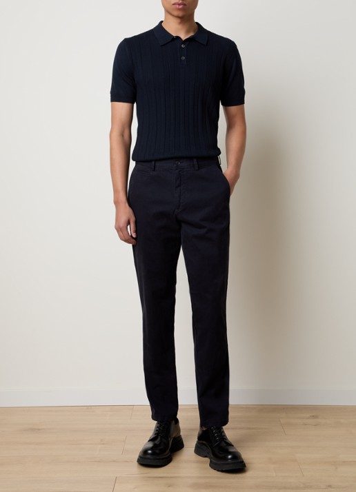Oscar Jacobson Barto regular fit polo met ingebreid patroon - voorkant 2 donkerblauw