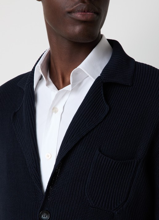 Oscar Jacobson Camron ribgebreid vest met V-hals - detail 3 donkerblauw