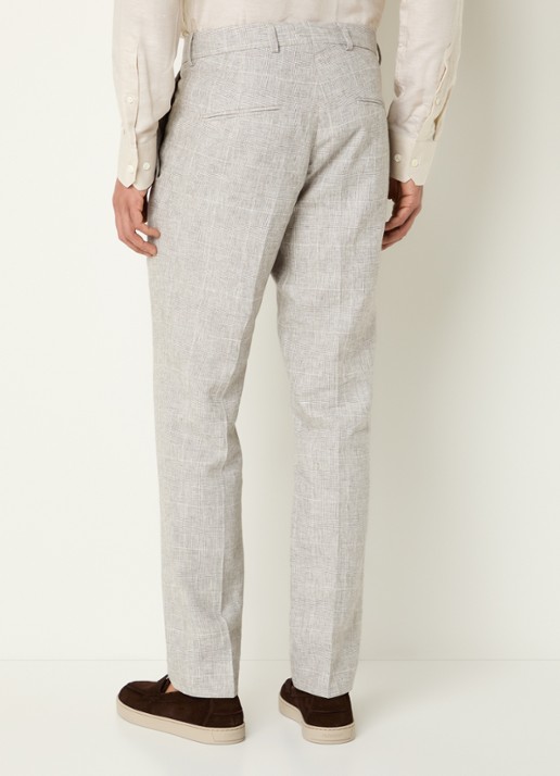 Oscar Jacobson Dandy pantalon in linnenblend met ruitdessin - achterkant 3 lichtgrijs