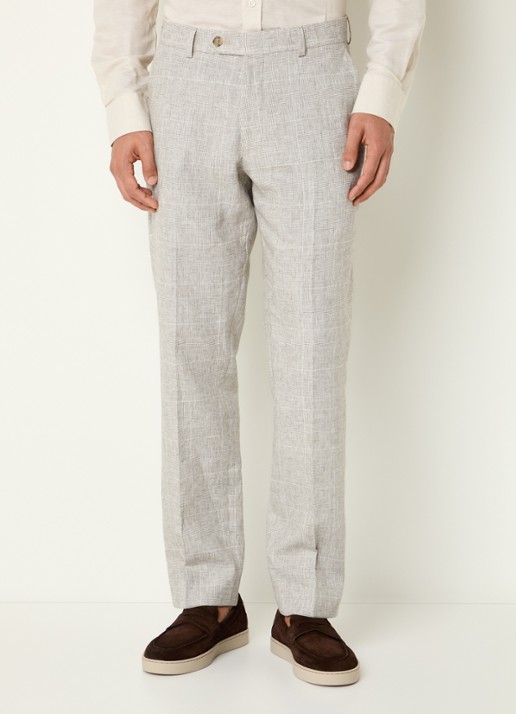 Oscar Jacobson Dandy pantalon in linnenblend met ruitdessin