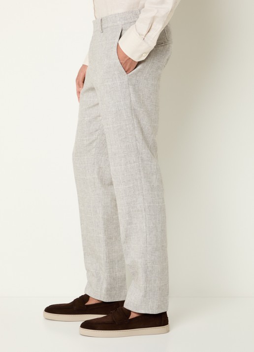 Oscar Jacobson Dandy pantalon in linnenblend met ruitdessin - detail 5 lichtgrijs