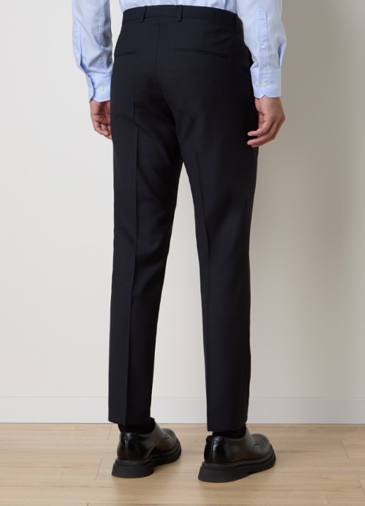 Oscar Jacobson Dandy slim fit pantalon van wol met steekzakken - achterkant 7 donkerblauw
