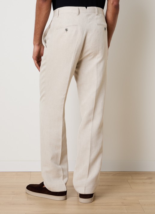 Oscar Jacobson Dandy straight fit pantalon in linnenblend - achterkant beige