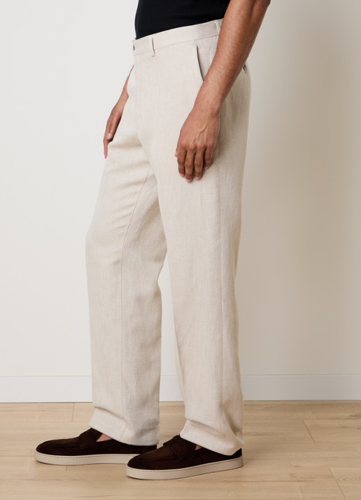 Oscar Jacobson Dandy straight fit pantalon in linnenblend - detail 5 beige