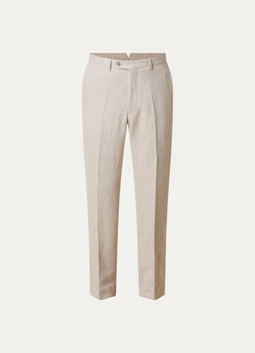 Oscar Jacobson Dandy straight fit pantalon in linnenblend - voorkant 2 beige
