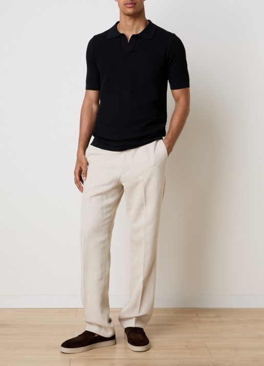 Oscar Jacobson Dandy straight fit pantalon in linnenblend - voorkant 3 beige