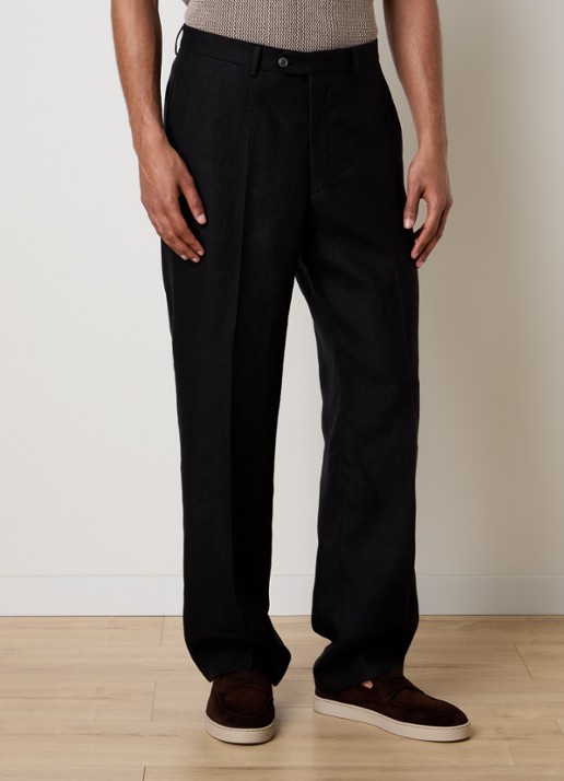 Oscar Jacobson Del S loose fit pantalon van linnen met steekzakken - detail 3 zwart
